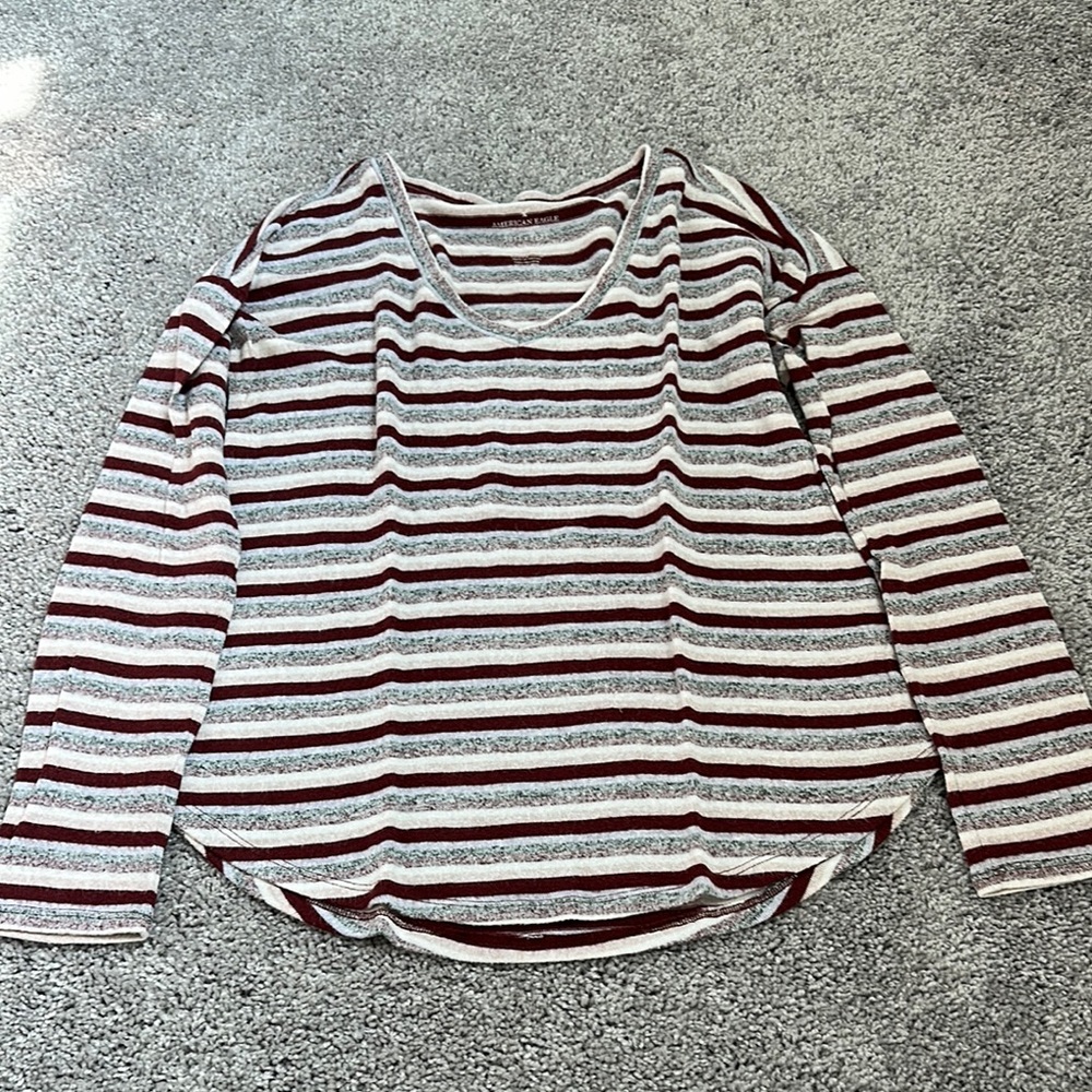 Striped Long Sleeve Top - Red and Gray